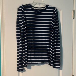 Crown & Ivy Navy and White Striped Puff Sleeve Top